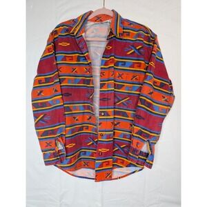 Red Rover Mens Southwestern Geometric Button Down Shirt Red Cotton Medium